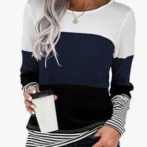 Long Sleeve Color Block Top Striped Casual - size XL